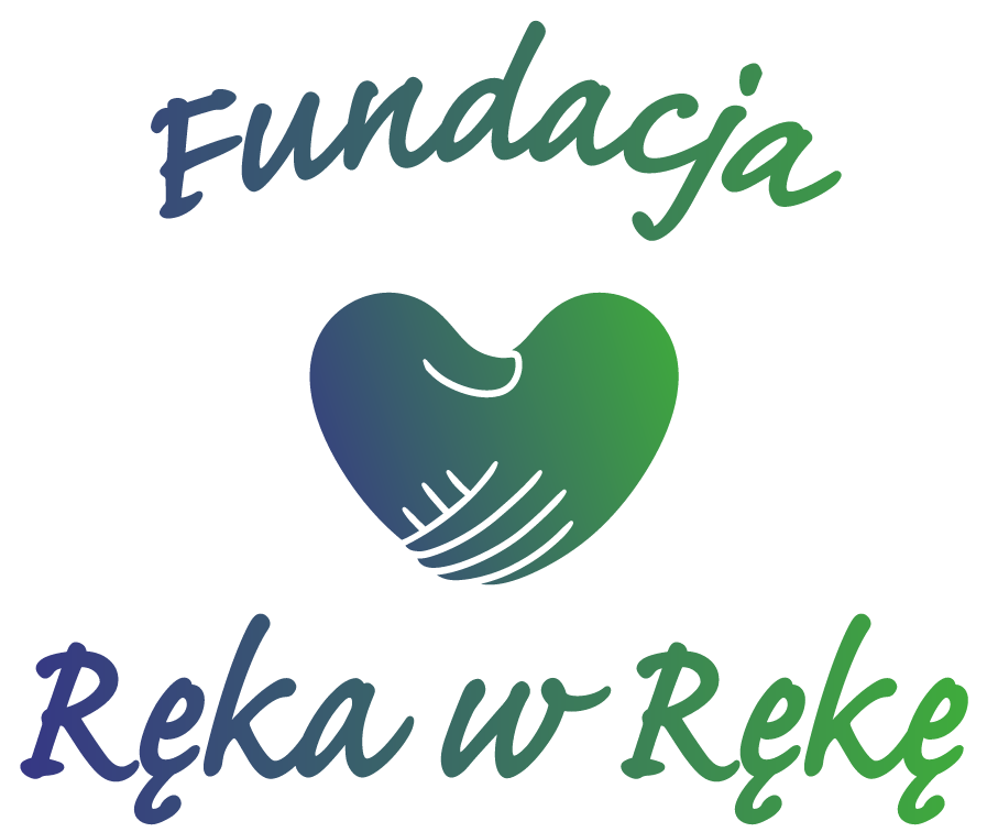 Logo fundacji Ręka w Rękę z sercem i napisem